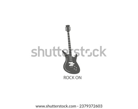 vector image or eps logo of a cool rock guitar with the words rock on and colored silhouette suitable for logo and poster designs for rock music and underground rock genres