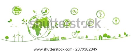 Banner design for World environment day, Sustainability development, Ecology, Eco friendly and Green technology and Industries Business concept, Vector illustration Royalty-Free Stock Photo #2379382049