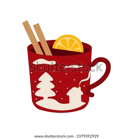 Cup of tasty red mulled wine on white background