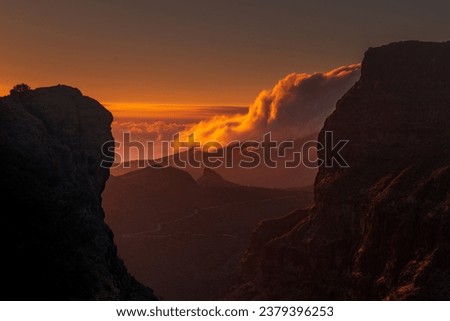Sunset in narrow Masca valley in Tenerife Royalty-Free Stock Photo #2379396253