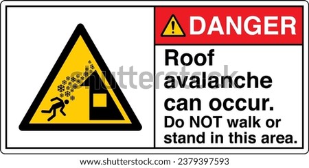 ANSI Z535 Safety Sign Marking Label Symbol Pictogram Standards Danger Roof avalanche can occur Do NOT walk or stand in this area with text landscape white 02