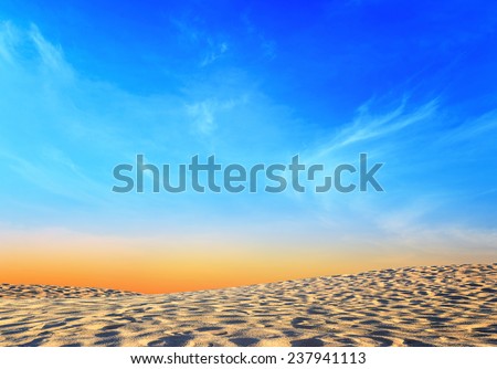 World environment day concept: Sand desert on autumn sunset background
