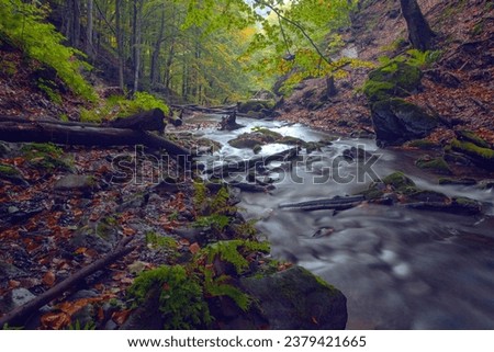 Shypit waterfall in Carpathian mountains in autumn, Ukraine