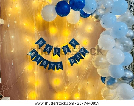 Happy birthday Design, the ballon in blue and white creates a great decorative designs