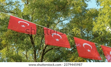 Turkish flags hanging on the street in Ankara. Background image for Turkish national holidays.