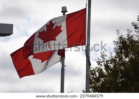Blur of background Canada flag in the sky