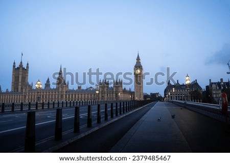 London cityscape at sunrise. Big ben and houses of parliament