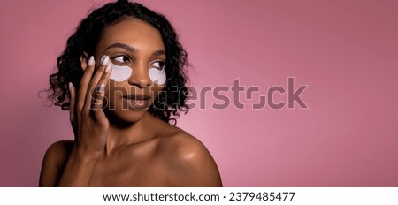 Beauty banner with place for text. Cute girl doing skin care and daily health routine. Wellness and wellbeing concept