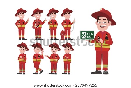Set of fireman with different poses