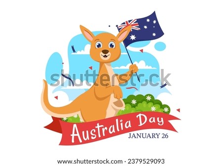 Happy Australia Day Vector Illustration on 26 January with Map and Australian Flag for Banner or Poster in Flat Cartoon Background Design Royalty-Free Stock Photo #2379529093