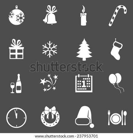 Vector Set of White New Year and Christmas Icons