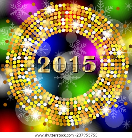 numbers 2015 year on a bright background with gold spangles,  vector  illustration