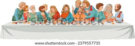 A lively scene depicting Jesus Christ's final meal with many people gathered around a dining table