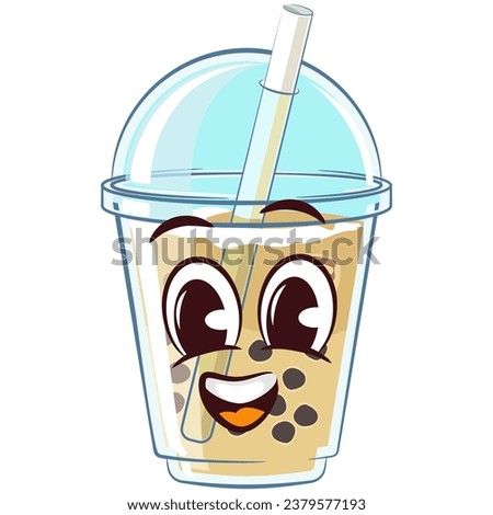 character mascot of a glass of boba ice with a funny face, isolated cartoon vector illustration. emoticon, cute boba ice glass cone mascot