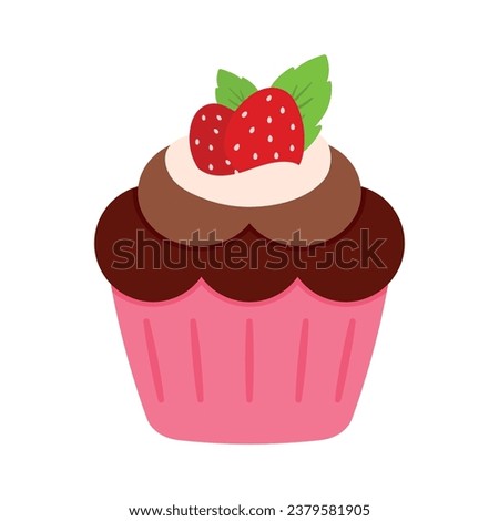 Cartoon chocolate cupcake cute flat sweet dessert muffin snack food vector clip art illustration isolated on white background