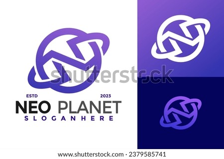 Letter N Planet Logo design vector symbol icon illustration