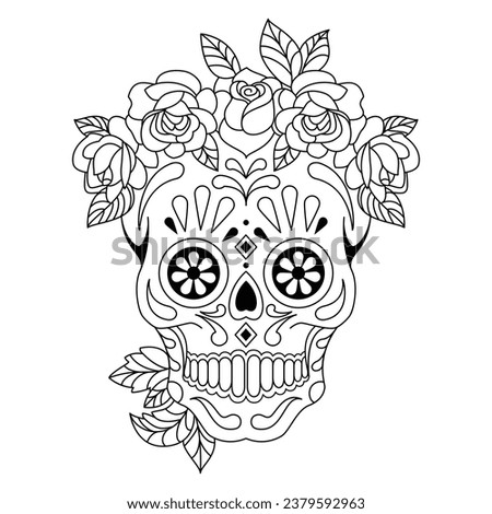 Mexican sugar skull isolated vector with flowers decoration for Day of the Dead coloring pages for kids page 10