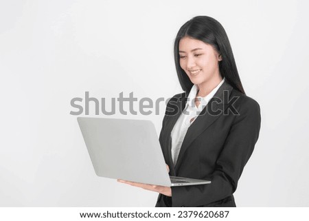 lifestyle business people beautiful working Asian woman , business girl, using laptop computer on office desk , business concept.
