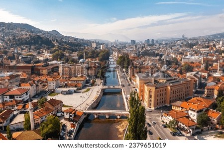 Aerial view of Sarajevo downtown the capital of Bosnia and Herzegovina Royalty-Free Stock Photo #2379651019