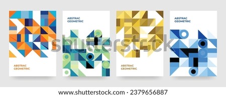 Modern colorful flyer with geometric shapes, geometry graphics and abstract background vector set. print or presentationd design element.