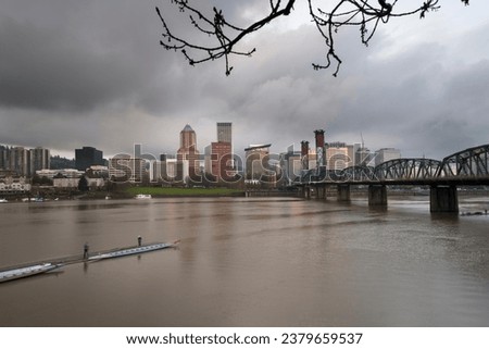 4K Image: Stormy Clouds Over Portland, Oregon USA, Willamette River Scenic Beauty After Rainstorm