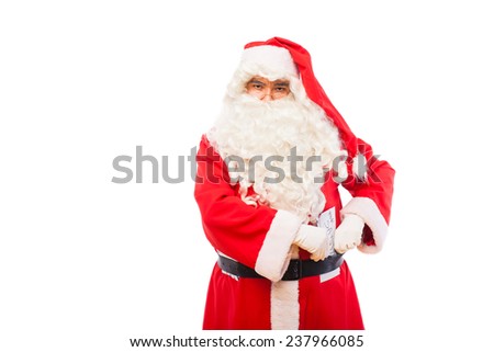 santa claus with letters for santa on his belt