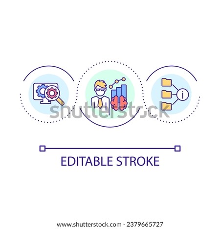 Data analytics loop concept icon. Statistical research. Information management. Optimizing database abstract idea thin line illustration. Isolated outline drawing. Editable stroke. Arial font used