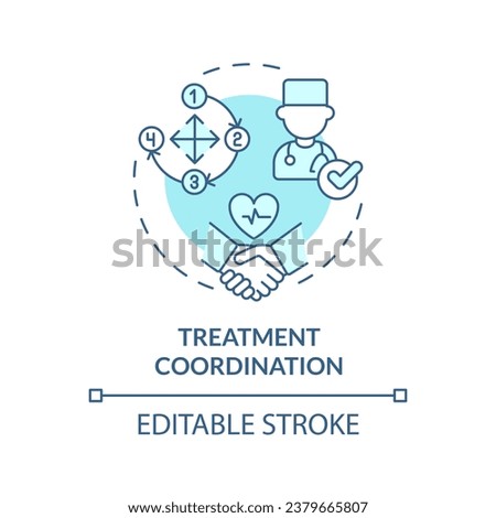 2D editable blue treatment coordination icon, simple isolated monochromatic vector, medical tourism thin line illustration.