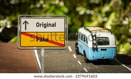 Street Sign the Direction Way to Original versus Fake Royalty-Free Stock Photo #2379691603