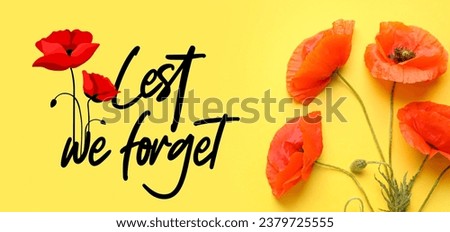 Red poppy flowers on yellow background. Remembrance Day in Canada