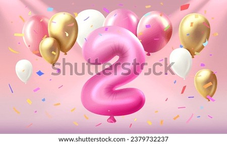 Happy Birthday years anniversary of the person birthday, balloon in the form of numbers two of the year. Vector illustration