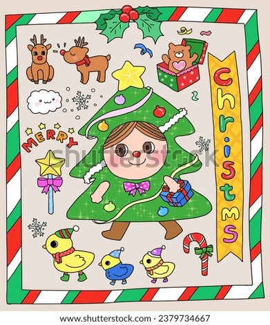 Cute Christmas clipart, characters, stickers, vintage illustrations