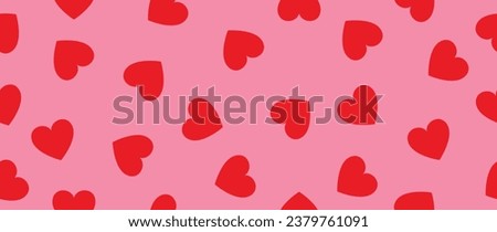Vector flat illustration. Seamless minimalistic pattern on a pink background with red hearts. Ideal for textile design, screensavers, covers, cards, invitations and posters.