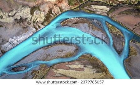 Abstract landscape image of river bed in Iceland view from above