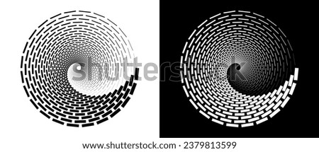 Abstract background with rectangles in circle. Art design spiral as logo or icon. A black figure on a white background and an equally white figure on the black side.
