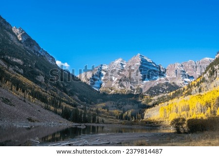 The Maroon Bells on an early autumn morning in Aspen, Colorado. nice view for the highlight of the Maroon Bells.