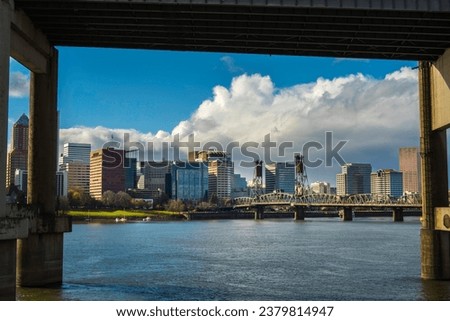4K Image: Portland, Oregon Cityscape with River View from Willamette River