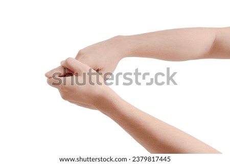 Pain and numbness in fingertips and palms.man massaging him sore hand,