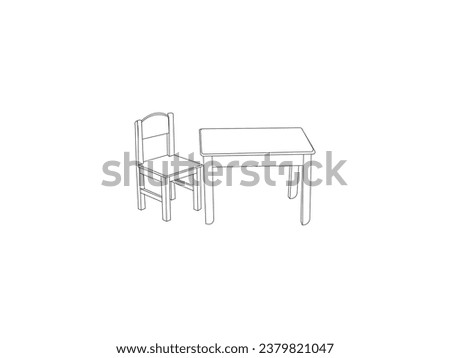Modern Study Table and Chair Set, study chair and table line icon, thin line vector icon set.
