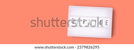 Word Offline. Banner with lightbox on a coral colored background. 