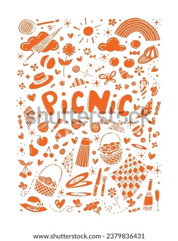 Orange color picnic illustration on white background
