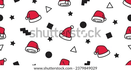 Christmas hat seamless pattern Santa Claus doodle polka dot zigzag star square vector cartoon gift wrapping paper tile background repeat wallpaper illustration scarf isolated design