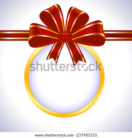 Holiday background with red bow and ribbon with a golden circle