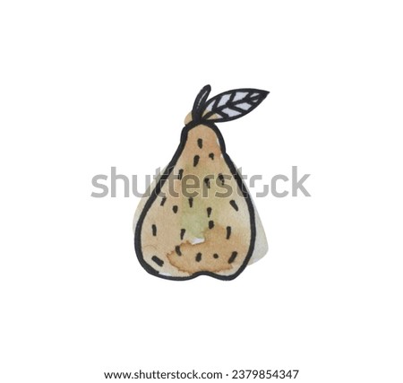 Yellow pear, seasonal fruit, ripe green pear,vegetarian product,watercolor illustration isolated on a white background