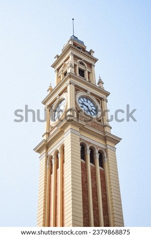 Train station in São Paulo with large clock in the tower Royalty-Free Stock Photo #2379868875