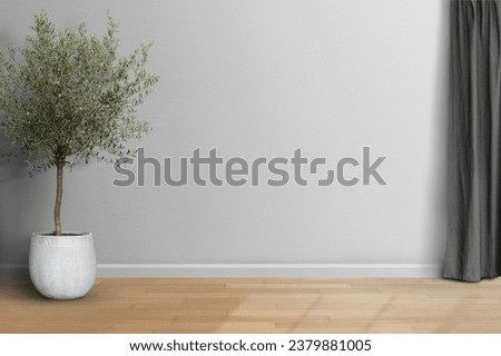 Empty minimal room with gray wall and curtain Royalty-Free Stock Photo #2379881005
