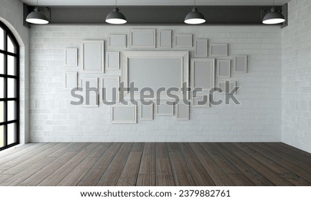 Room with modern paintings empty white  Royalty-Free Stock Photo #2379882761