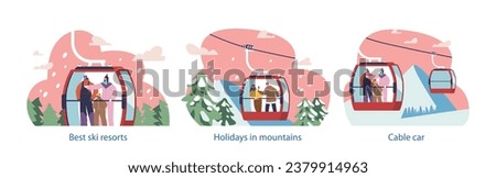 Isolated Elements with Characters In A Cable Car Enjoy Breathtaking Views, Captivated By The Scenic Beauty of Ski Resort Royalty-Free Stock Photo #2379914963