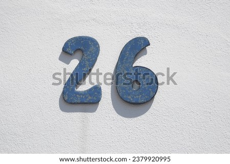 House number 26. Painted iron over whitewashed wall. Houses with personality concept