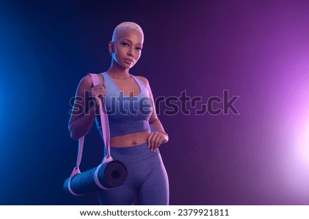Download cover for music collection for yoga classes. Yoga asana Indoor. Sports recreation. Beautiful black young woman. Individual sports.